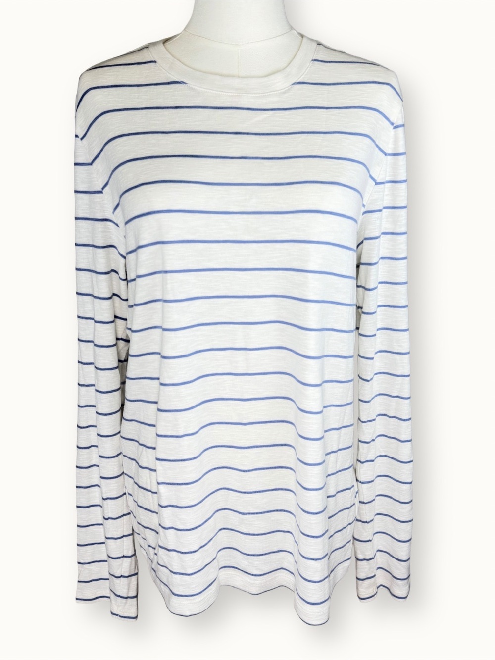 Vince Ivory & Blue Thin Striped Crewneck Long Sleeve Tee